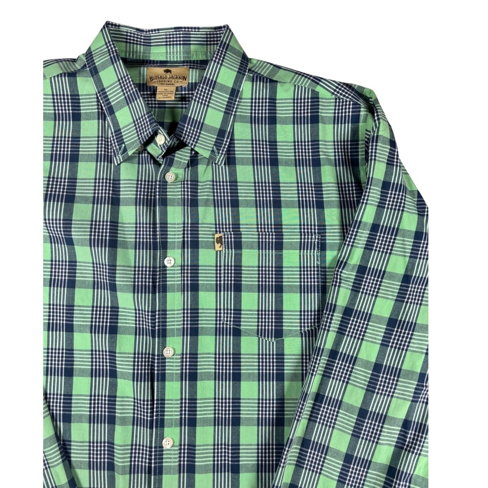 Buffalo Jackson Green Navy Plaid Cotton Button Down Shirt Mens XL Long Sleeve